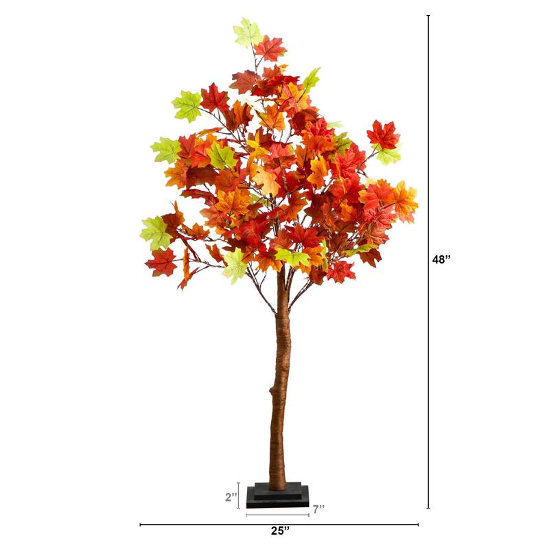 Pre-Lit Autumn Maple Artificial Fall Harvest Tree - 4' - Warm White LED Lights