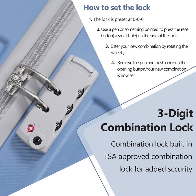 3 Piece ABS Hard Case Carry On Luggage with TSA Lock Spinner Wheels