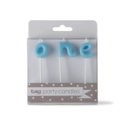 One Candle Set Light Blue Paraffin Wax Plastic Pick Baby Boy Birthday Party Decor