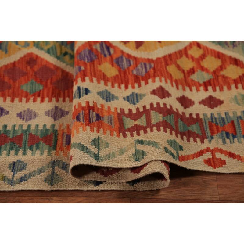 Tribal / Geometric Kilim Oriental Area Rug Hand-Woven Wool Carpet - 10'5"x 13'2"