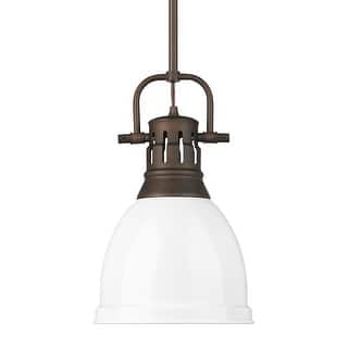 Yep by Golden Lighting Duncan 1-light 9in Rod Hung Pendant in Rubbed Bronze and White shade