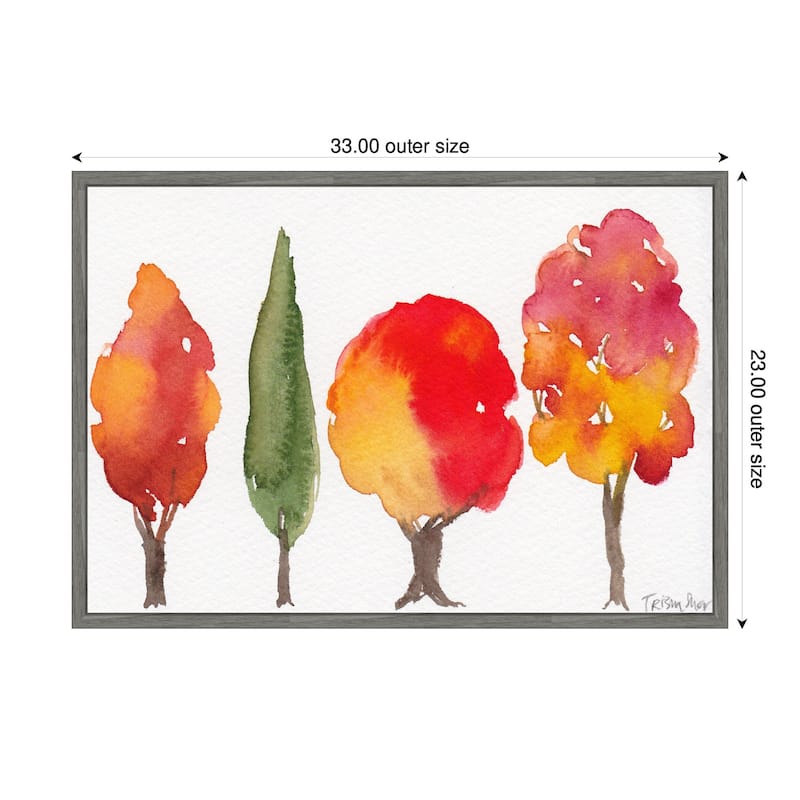 Kate and Laurel Sylvie Watercolor 4 Fall Trees Framed Canvas by Patricia Shaw