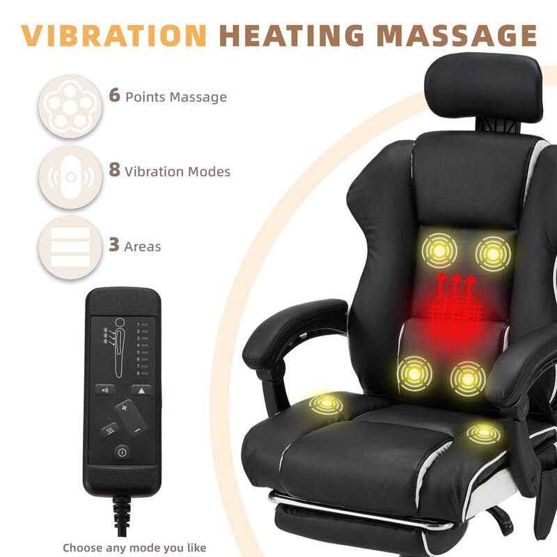 EROMMY Ergonomic Gaming Chair with Adjustable Footrest, Reclining Backrest and Massage, Heated Office Chair