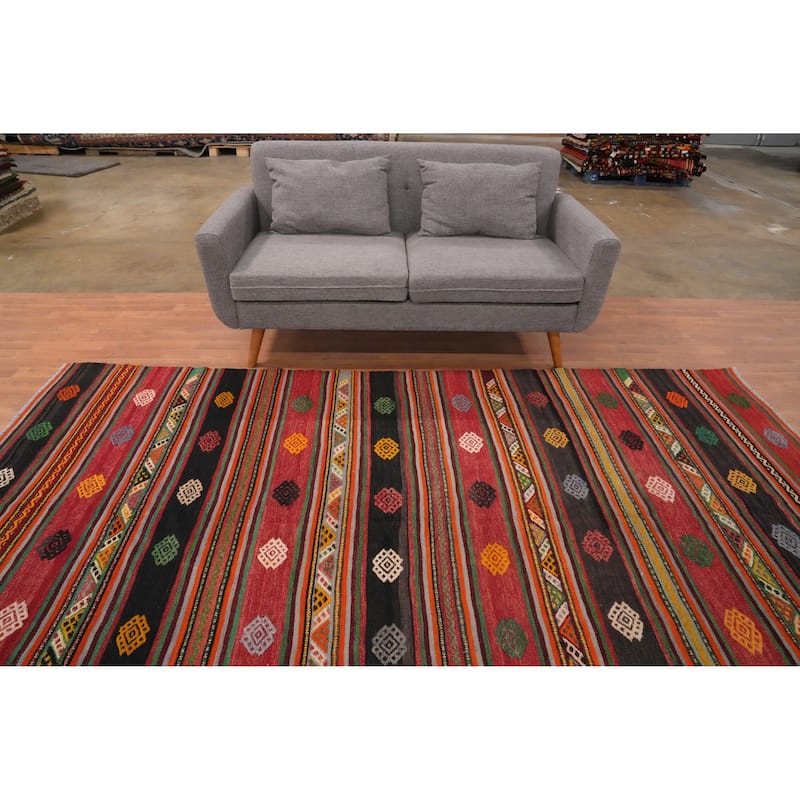 Hand Woven Oriental 100% Wool Carpet Southwestern Tribal Multi-Colored Kilim Area Rug - 10' 0'' X 5' 10''