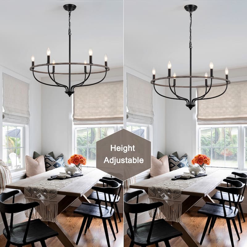 6-Light Wagon Wheel Chandelier, Traditional Metal Ceiling Light for Living Room Kitchen Island Dining Foyer - W28.34"x H25.19"