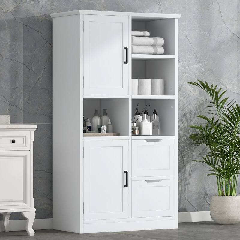 Bathroom Storage Cabinet with Doors and Drawers - White - Painted
