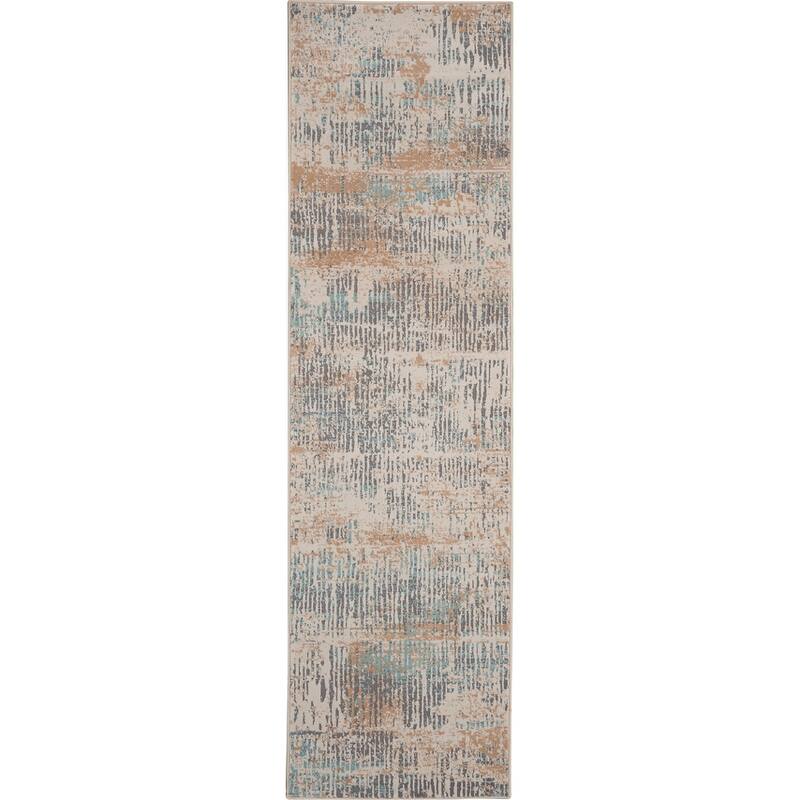 Michael Amini MA90 Uptown Abstract Area Rug - 2' 2" x 7' 6" - Beige/Aqua - Runner