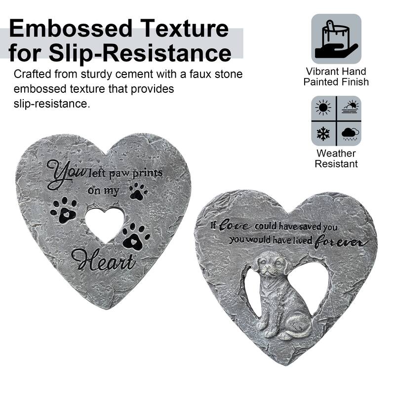 Glitzhome 6-Piece Cement Heart Shaped Paw Prints and Dog Memory Stepping Stones - 10 in