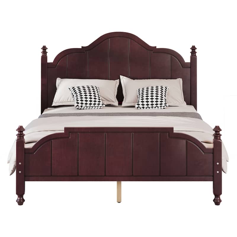 Bed Frame Queen Size with Headboard, Vintage Queen Bed Frame with Slats Support, Wooden Platform Queen Bed