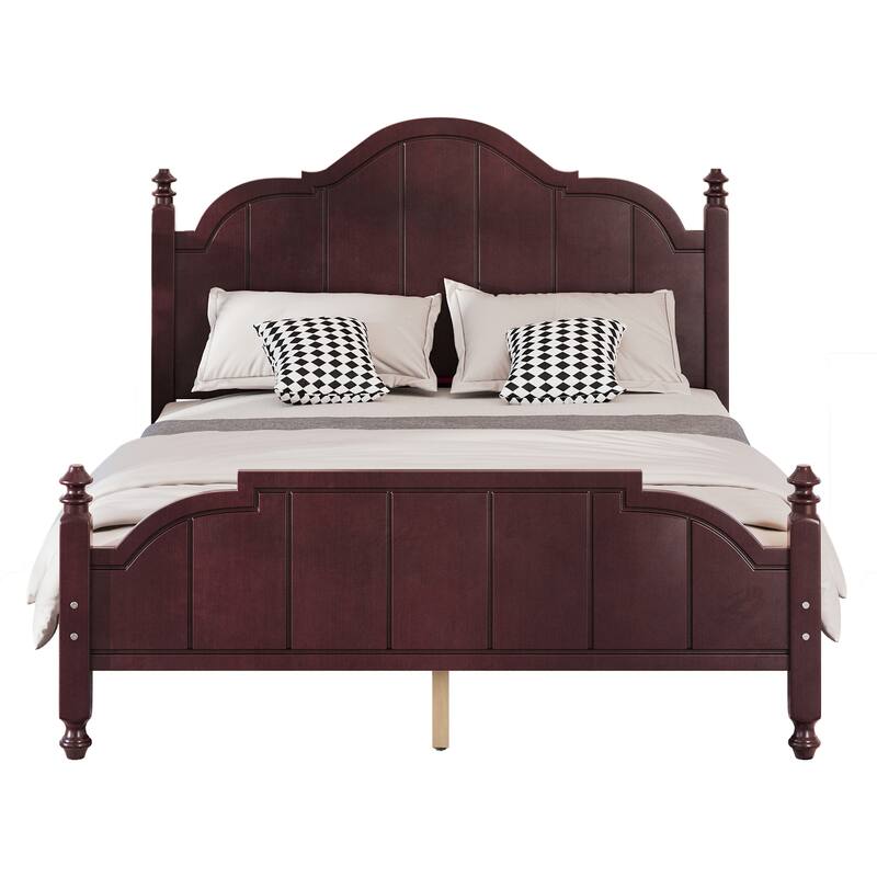 Roomfitters Wood Platform Bed Frame with Curved Headboard, Vintage Style Slat Support, No Box Spring Required