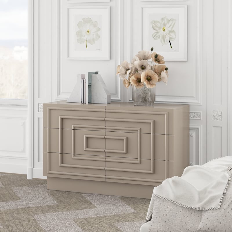 COZAYH Sculptural Mid-Century Modern Dresser & Nightstand with Geometric Square Pattern, Contemporary Chest and Bedside Table