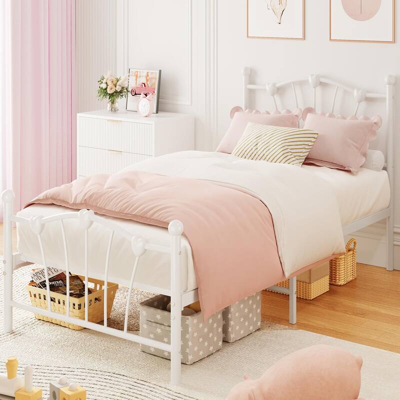 Heart Shaped Metal Bed Frame with Headboard and Footboard