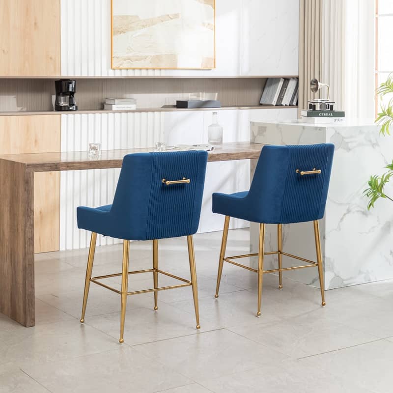 Modern Velvet 39'' H Metal Leg Counter or Bar Stools Set of 2
