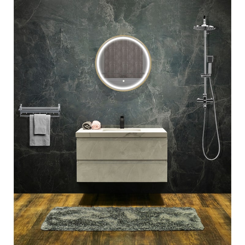 Vanity Art 28" LED Lighted Wall Mounted Mirror - 28" x 28" - Black