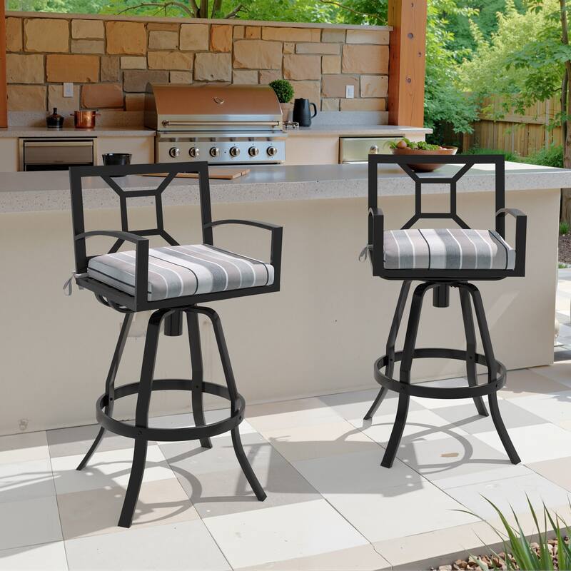 Outdoor Premium All-Weather Aluminum Bar Height Bar Stools with Sunbrella Cushions