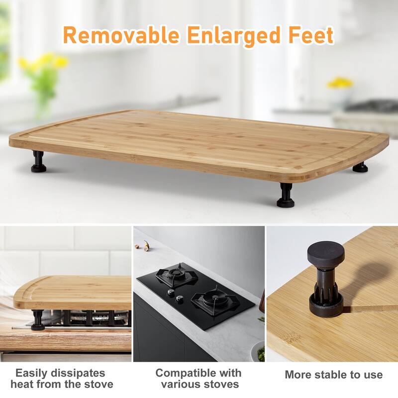 Bamboo Stovetop Cover Cutting Board with Legs and Juice Grooves - N/A