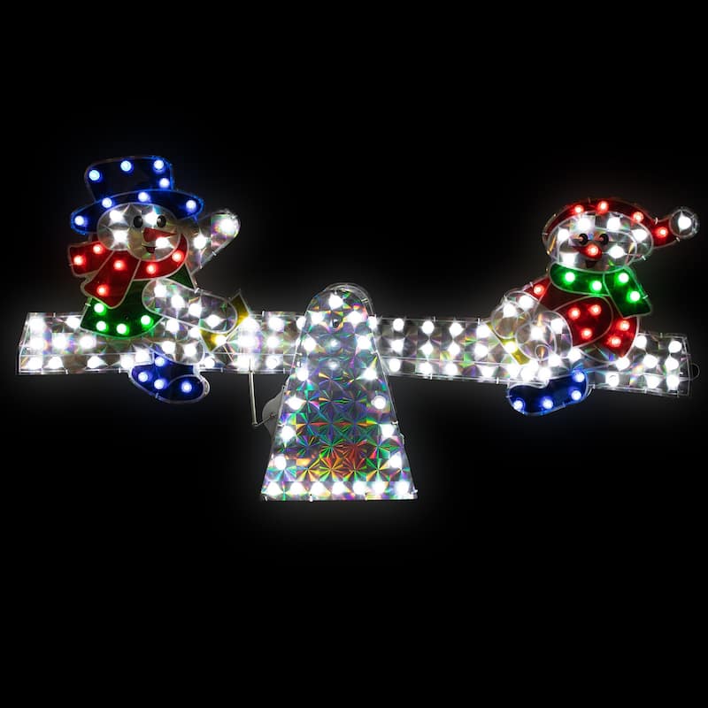 48" Yellow Red Holographic Snowmen on See Saw Outdoor Christmas Decor - Multi