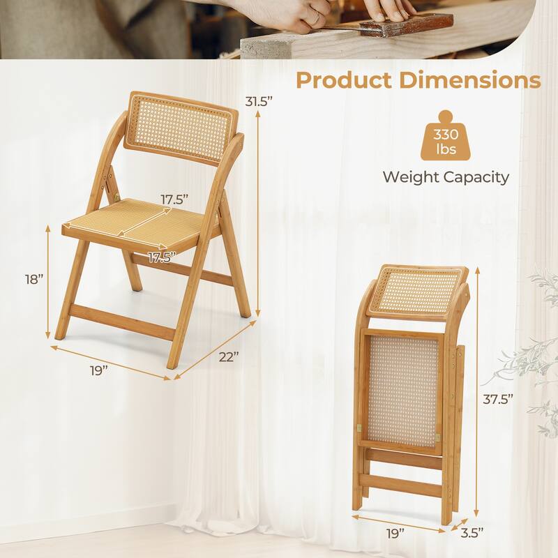 Gymax Rattan Cane Folding Chairs Set of 4 w/ Rotatable Backrests