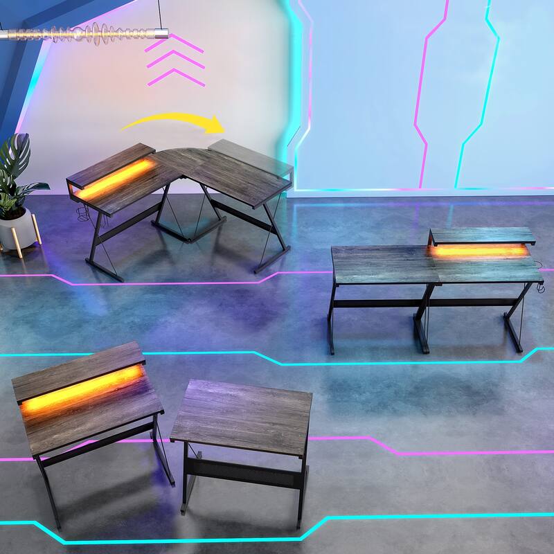 55 Inch Gaming Desk LED L Shaped Computer Corner Desk