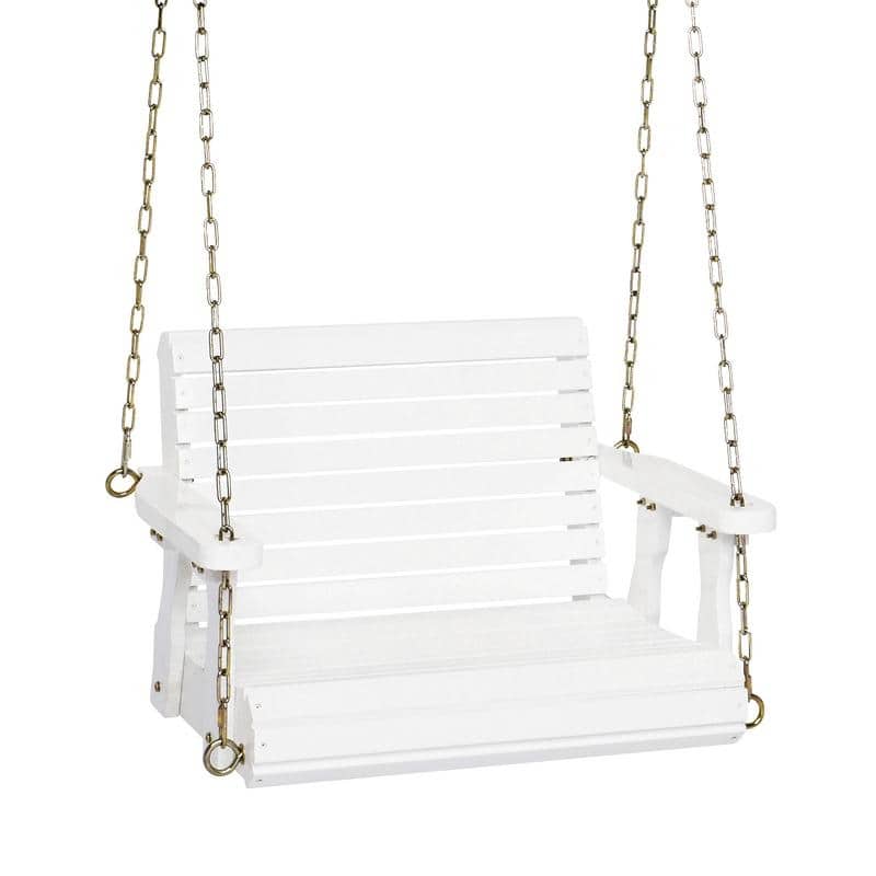 1-Person White Wooden Patio Porch Swing