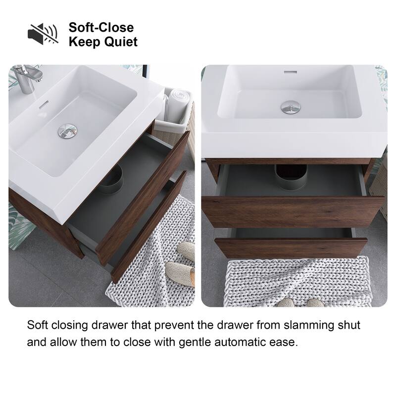 Floating Bathroom Vanity with Solid Surface Top