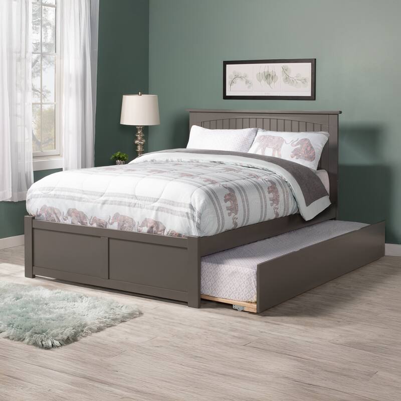 Nantucket King Solid Wood Platform Bed with Footboard & Twin XL Trundle in Grey