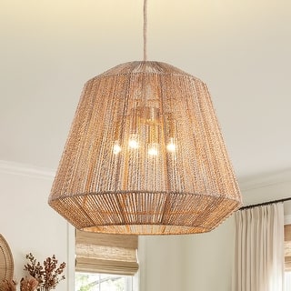 4-Light Boho Woven Hanging Pendant Light for Kitchen Island - 20''-4 Lights