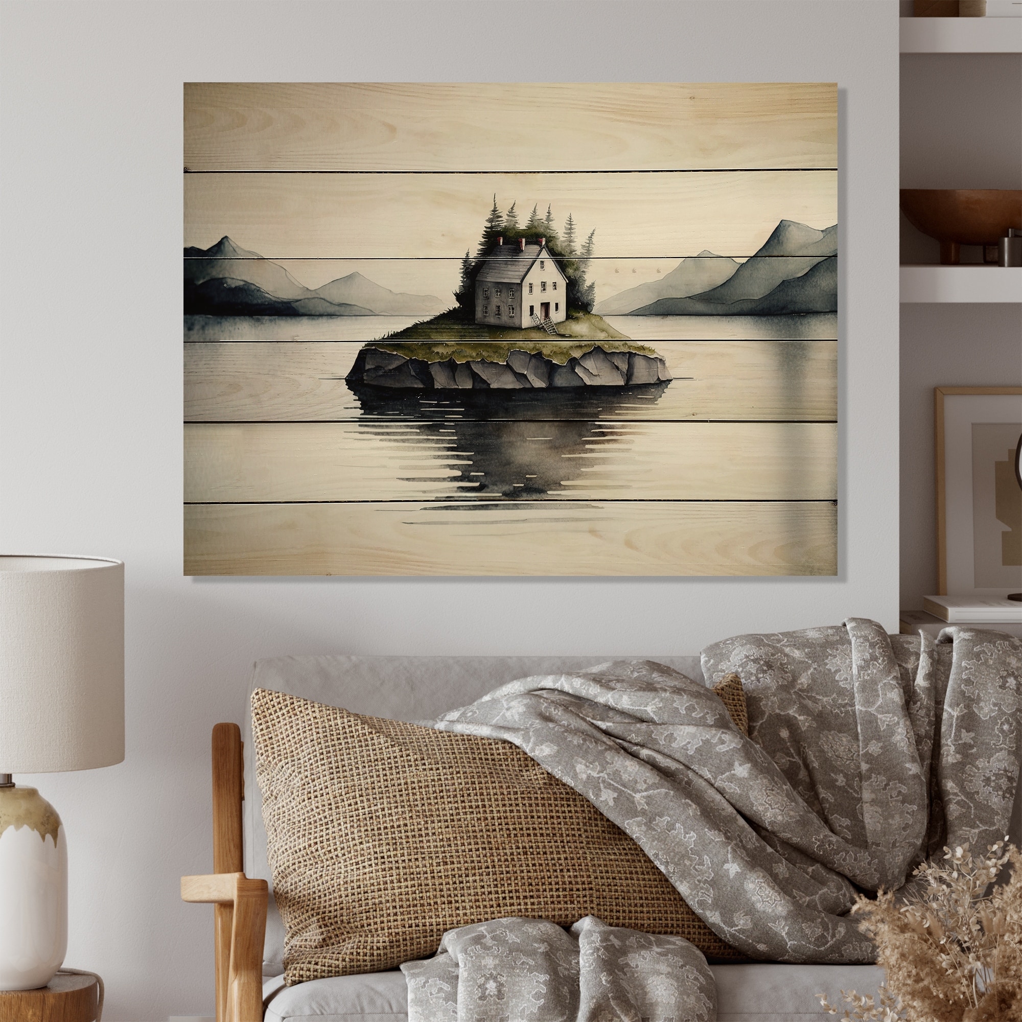 Designart 'Little Countryhouse By The Lake IV' Lake House Cottage Wood Wall  Art Natural Pine Wood Bed Bath  Beyond 37881275