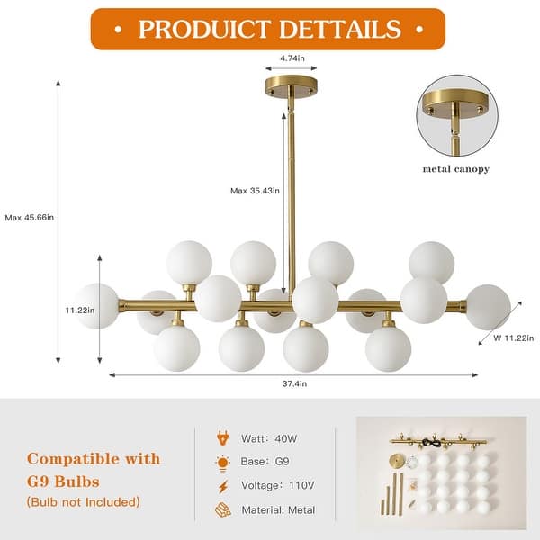 dimension image slide 1 of 6, Mid Century Modern Chandelier Sputnik Light Fixture