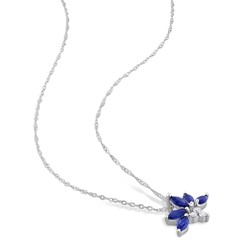 Miadora 3/5ct TGW Sapphire and Diamond Accent Delicate Floral Necklace 14k White Gold