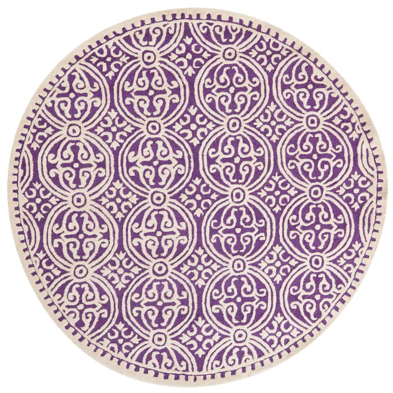 SAFAVIEH Handmade Cambridge Elske Modern Moroccan Wool Area Rug - 4' Round - Purple/Ivory