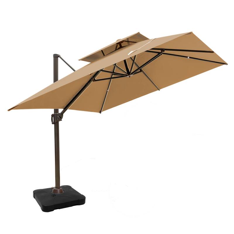 VredHom 10 Ft Square Dual Wind Vent Cantilever Patio Umbrella with Base - Tan
