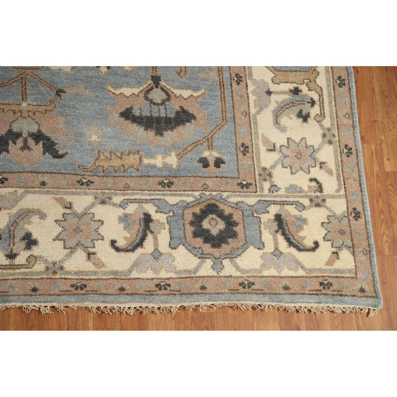 Light Blue Floral Oushak Indian Rug Handmade Traditional Wool Carpet - 9'3" x 11'9"