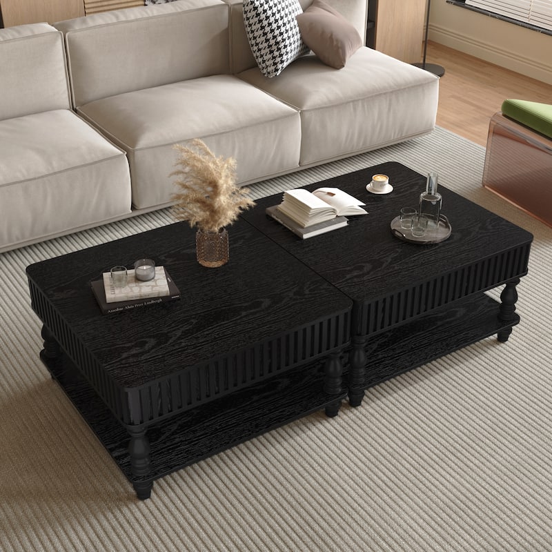 31.5 Inch Square Fluted Lift-Top Coffee Table with Hidden & Open Storage