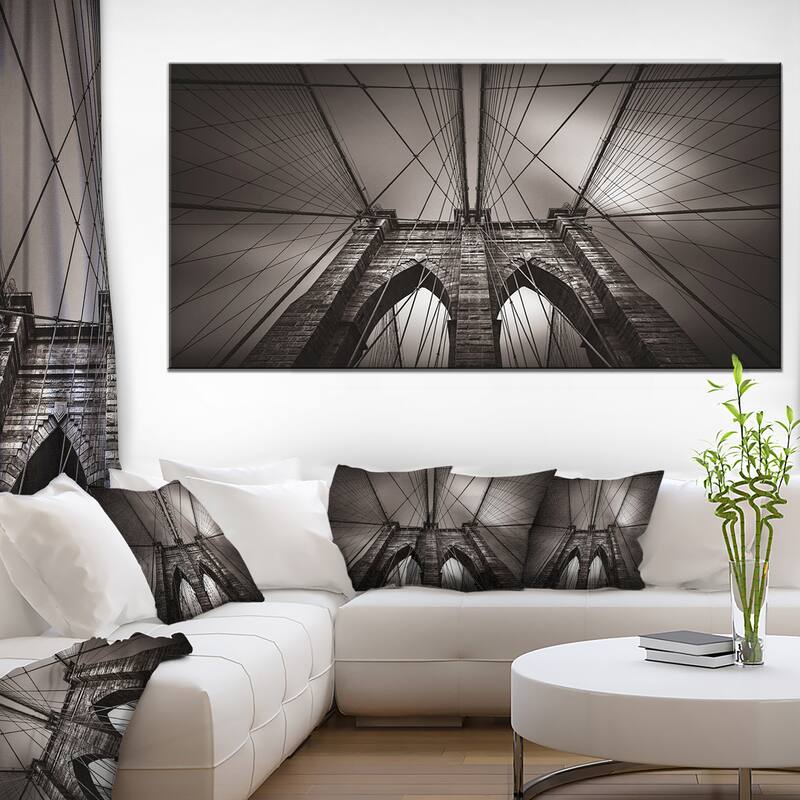 Designart "Brooklyn Bridge in NYC USA" Extra Large Cityscape Wall Art on Canvas - 60 in. wide x 28 in. high - 1 Panel