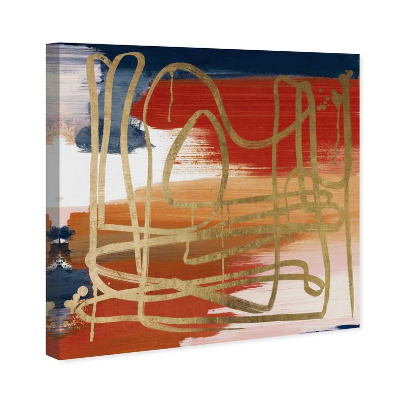 Wynwood Studio Canvas Abstract Crossing The Line Fall Red and Metallic Gold Modern & Contemporary Wall Art Canvas Print