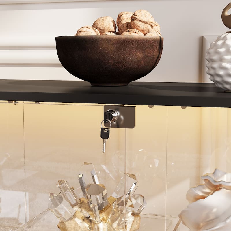 Black Bookcase Glass Display Cabinet with LED Lights, Modern Storage Showcase for Bags, Shoes, Liquor & Collectibles