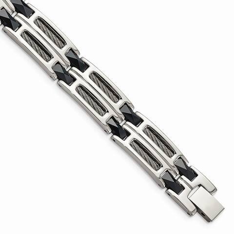 Chisel Stainless Steel and Blue Ceramic Fancy Link 8.75 Inch Bracelet