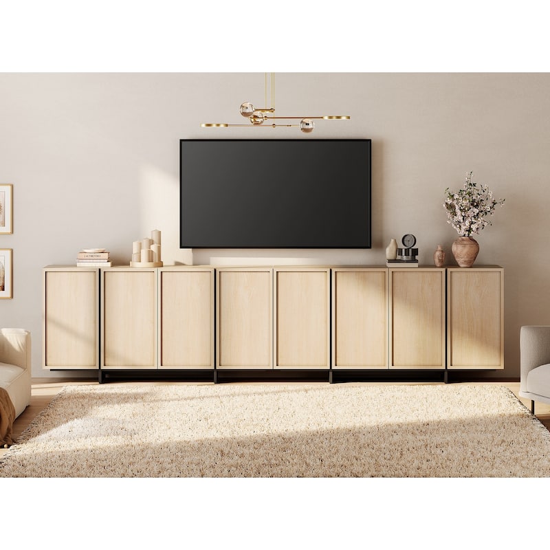 WAMPAT TV Stand With 4 Storage Doors & T-Shaped Legs, Entertainment Center For Living Room, Bedroom