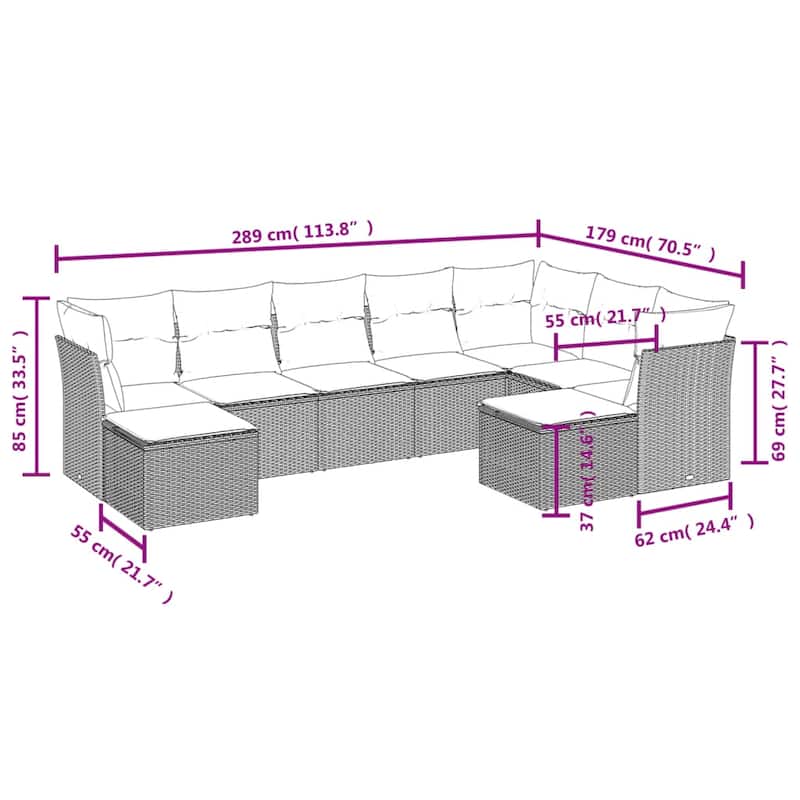 vidaXL 9 Piece Patio Sofa Set with Cushions Black Poly Rattan