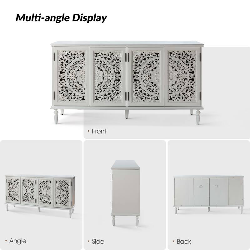 Ismenides Traditional Carved Built-in Lighting Sideboard Storage TV Stand By HULALA HOME