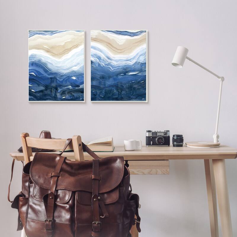 Stupell Abstract Ocean Geode Landscape Busy Blue Beige Lines 2pc Multi Piece Wood Wall Art Set