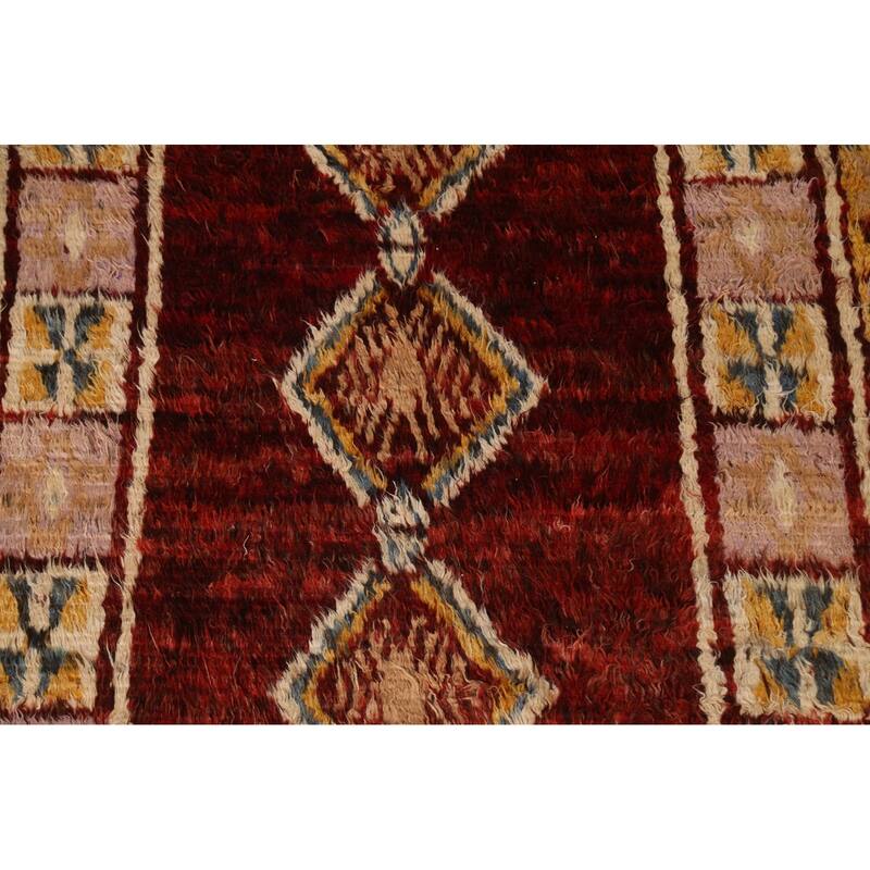 Hand Knotted Oriental 100% Wool Carpet Modern Tribal Red Moroccan Area Rug - 9' 7'' X 6' 8''