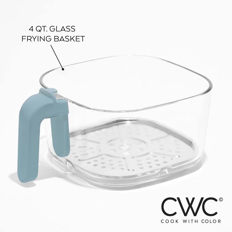 COOK WITH COLOR 1200W Air Fryer: Glass Basket, Dishwasher Safe, 60min Timer, 6 Presets, Temp Control 175F-400F, 4 - 5.5 QT