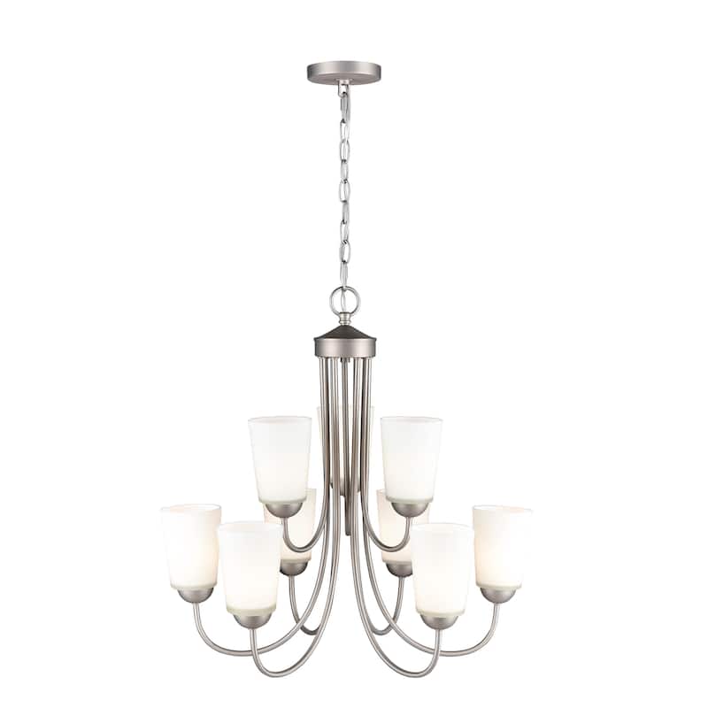 Millennium Lighting Ivey Lake 9 Light Chandelier in Multiple finishes with Frosted Glass Shades - Satin Nickel
