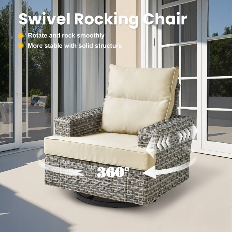 XIZZI 9-Piece Outdoor Patio Furniture Swivel Chair Set with Fire Pit