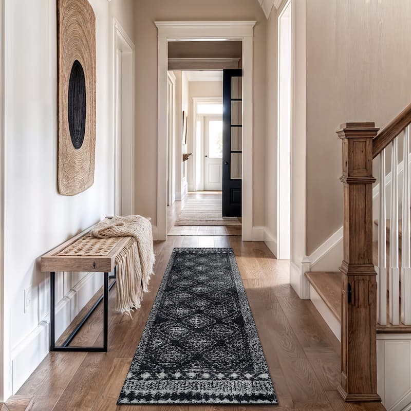Geometric Shag Rug - Anthracite Dark Gray - Durable Rug for Living Room, Bedroom, or Entryway - Easy to Maintain - Anthracite - 2' 3" x 8'