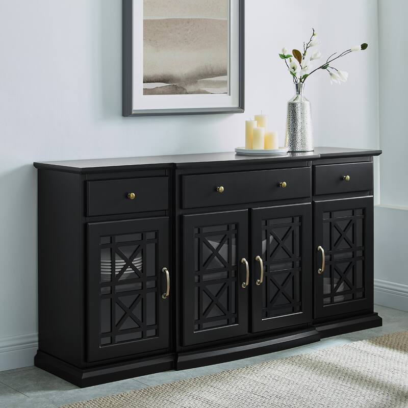 Classic Fretwork Detailed Glass-Door Sideboard