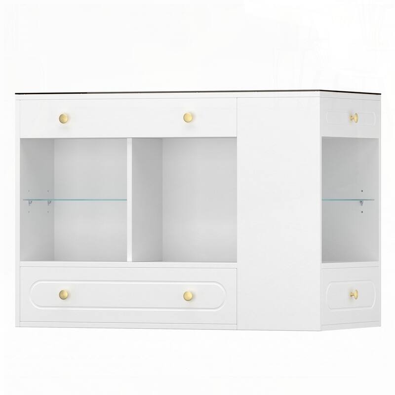 Wardrobe Armoire Bedroom Island with Glass Display Top and Open Shelves