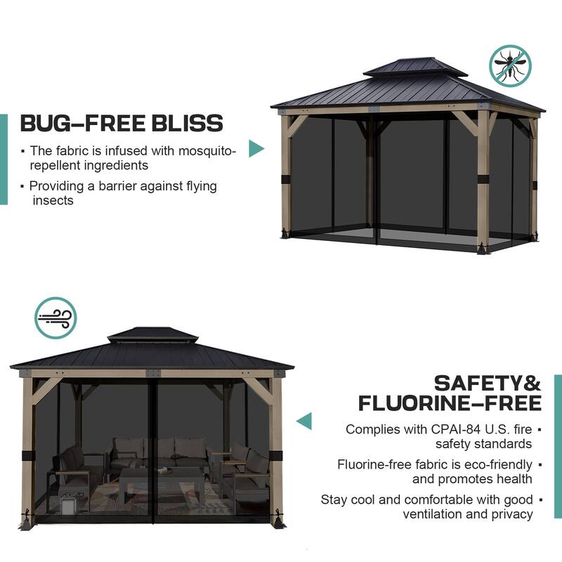 Aoodor Universal 12 x 14 ft. Gazebo Replacement Mosquito Netting Screen 4-Panel Sidewalls (Only Netting)